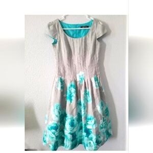 ELLEN TRACY GRAY/GREEN FLORAL PRINT DRESS SIZE - 2
